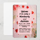 ロマンチック レッド ハート & ローズ ウェディング 招待状 (正面/裏面)