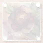 ロマンチック レッド バーガンディ ローズゴールド フローラル ガラスコースター (裏面)