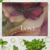 ロマンチック レッド バーガンディ ローズゴールド フローラル キッチンタオル (折り畳み)