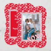 ロマンチック レッド ピンク ハーツ XOXO フォト バレンタイン カード (正面/裏面)