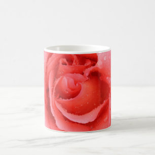 ロマンチック レッド ピンク ローズ ウォーター ドロップス コーヒーマグカップ
