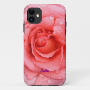 ロマンチック レッド ピンク ローズ ウォーター ドロップス パーソナライズド iPhone 11 ケース