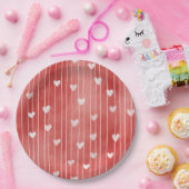 ロマンチック レッド ホワイト ストライプ ハート ラブ ペーパープレート (パーティー)