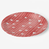 ロマンチック レッド ホワイト ストライプ ハート ラブ ペーパープレート (アングル)