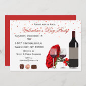 ロマンチック ワイン ローズ バレンタインデー パーティー 招待状 (正面/裏面)