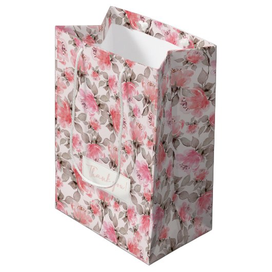 ロマンチック – ヴィンテージバラ水彩ティッシュペーパー ミディアムペーパーバッグ (正面アングル)