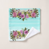 ロマンチック、水彩の花ストライプの、 バスタオルセット (ウォッシュタオル)