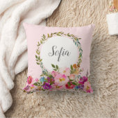 ロマンチック、水彩花、ボヘミアンフローラ クッション (ブランケット)