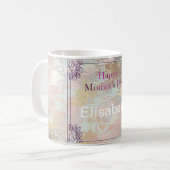 ロマンチック、金ゴールド、ティール（緑がかった色）、水色、シック、フローラ コーヒーマグカップ (正面左)