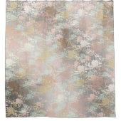 ロマンチック、金ゴールド、ティール（緑がかった色）、水色、シック、フローラ シャワーカーテン (正面)