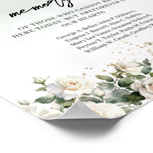 ロマンチックboho白いバラの緑の愛の記憶で ポスター (角)