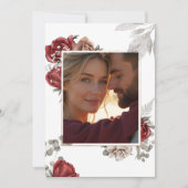 ロマンチックBurgundy & Silverフローラ結婚写真 招待状 (正面)