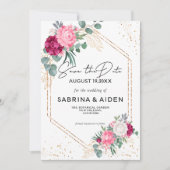 ロマンチックBurgundyBlushピンクフローラの日付を保存 セーブザデート (正面)