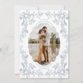 ロマンチックChinoiserieアンティークフランスのブルー写真 セーブザデート (正面)