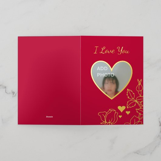 ロマンチックI Love Youハートフローラフォトフォイルカード 箔シーズンカード (外側レイダウン)