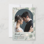 ロマンチックSage Green Eucalyptusアーチフォト結婚ズ サンキューカード (正面)