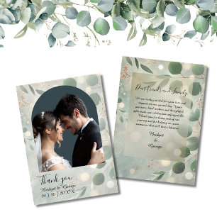 ロマンチックSage Green Eucalyptusアーチフォト結婚ズ サンキューカード