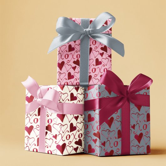 ロマンチックXXOO書道ハートバレンタインデー ラッピングペーパーシート