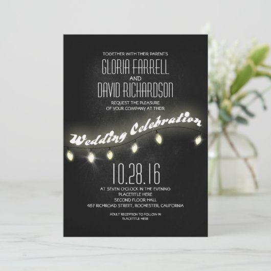 ロマンチッモダンクな黒人黒板の結婚式の招待 招待状 (スタンド正面)