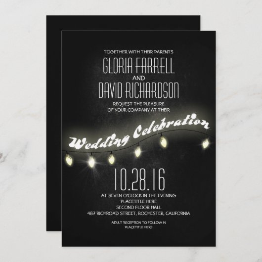 ロマンチッモダンクな黒人黒板の結婚式の招待 招待状 (正面/裏面)