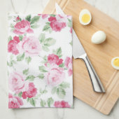 ロマンチッモダンク色のホワイトトレンディーバラフローラ キッチンタオル (四つ折り)
