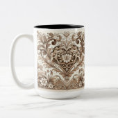 ロマンチビクトリアンックフローラハートバレンタインデー ツートーンマグカップ (左)