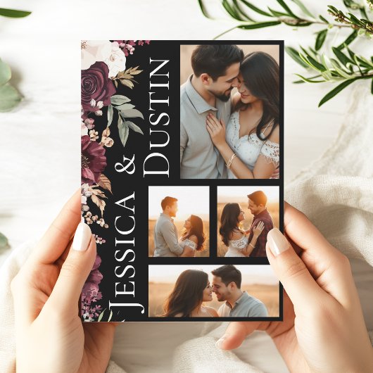 ロマンチモダンックなブルゴーニュフローラ結婚写真 招待状