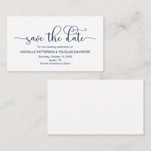 ロマンチモダンックな海軍フォント、ウエディング、日付を救う エンクロージャーカード (正面/裏面)