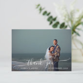 ロマンチモダンックな白い書道写真結婚の写真 サンキューカード (スタンド正面)