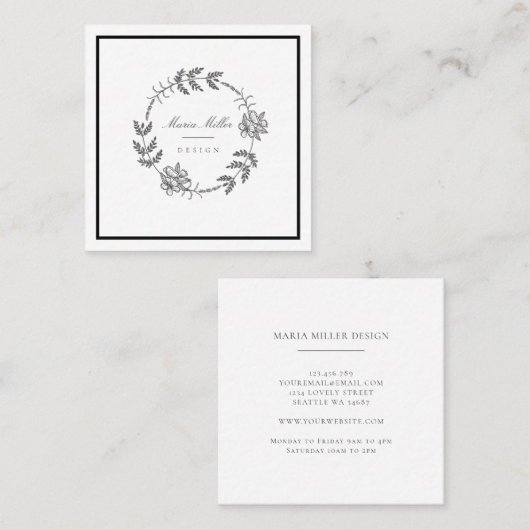 ロマンチモダンックフローラ白黒クラシック スクエア名刺 (正面/裏面)