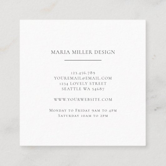 ロマンチモダンックフローラ白黒クラシック スクエア名刺 (裏面)