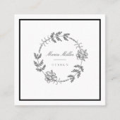 ロマンチモダンックフローラ白黒クラシック スクエア名刺 (正面)