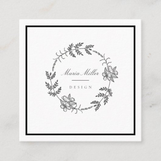 ロマンチモダンックフローラ白黒クラシック スクエア名刺 (正面)