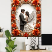 ロマンチ結婚ックのカップルエレガントフレーム ポスター (ホームオフィス)