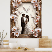 ロマンチ結婚ックのカップルエレガントフレーム ポスター (キッチン)