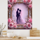 ロマンチ結婚ックのカップルエレガントフレーム ポスター (キッチン)