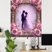 ロマンチ結婚ックのカップルエレガントフレーム ポスター (ホームオフィス)