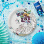 ロマンティカピンクブルー結婚ホワイトフローラ ペーパープレート (パーティー)