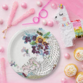 ロマンティカピンクブルー結婚ホワイトフローラ ペーパープレート (パーティー)