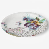 ロマンティカピンクブルー結婚ホワイトフローラ ペーパープレート (アングル)