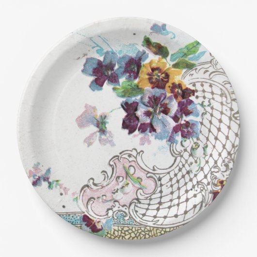 ロマンティカピンクブルー結婚ホワイトフローラ ペーパープレート (正面)