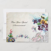 ロマンティカフローラブルーピンクホワイト結婚ズパンジー 招待状 (裏面)