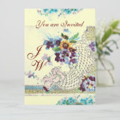 ロマンティカフローラブルーピンクホワイト結婚ズモノグラム 招待状 (スタンド正面)