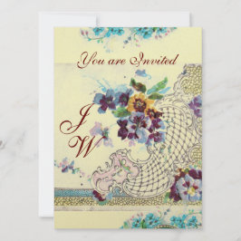 ロマンティカフローラブルーピンクホワイト結婚ズモノグラム 招待状