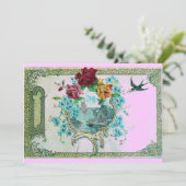 ロマンティカ3フローラブルーピンクウェディングパーティー 招待状 (スタンド正面)