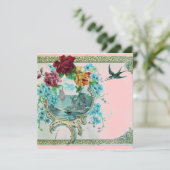 ロマンティカ3フローラブルーピンクウェディングパーティー 招待状 (スタンド正面)