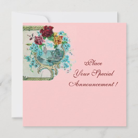 ロマンティカ3フローラブルーピンクウェディングパーティー 招待状 (裏面)