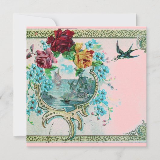 ロマンティカ3フローラブルーピンクウェディングパーティー 招待状 (正面)