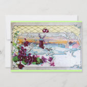 ロマンティカ4モノグラム、パープルグリーンウェディングパーティー 招待状 (裏面)