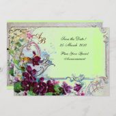 ロマンティカ4モノグラム、パープルグリーンウェディングパーティー 招待状 (正面/裏面)